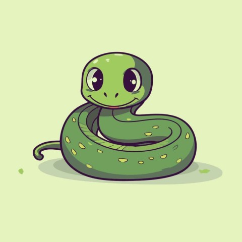 Cute green snake on a green background. Vector cartoon illustrat