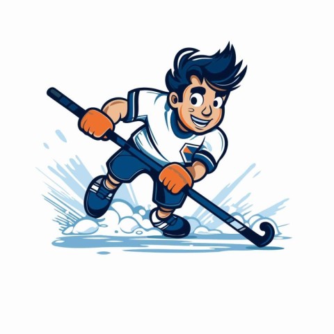 Vector illustration of a cartoon hockey player playing ice hocke