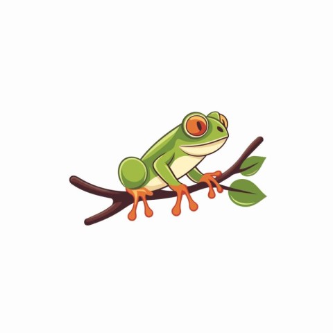 Frog cartoon character on tree branch vector Illustration on a w