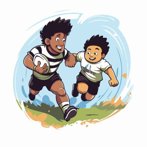 African american father and son playing rugby cartoon vector ill