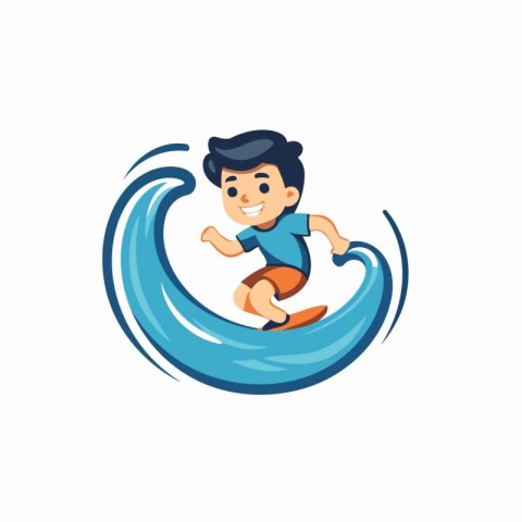 Boy Surfing Cartoon Icon Logo Design Element. Vector Illustratio