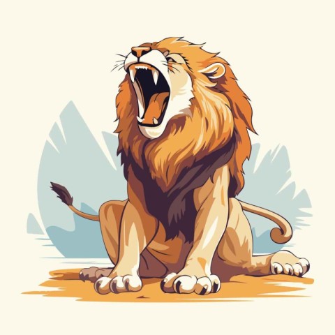 Lion sitting and yawning. Vector illustration isolated on white