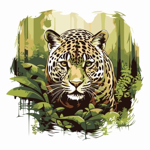 Leopard in the jungle. Wild animal in the jungle. Vector illustr