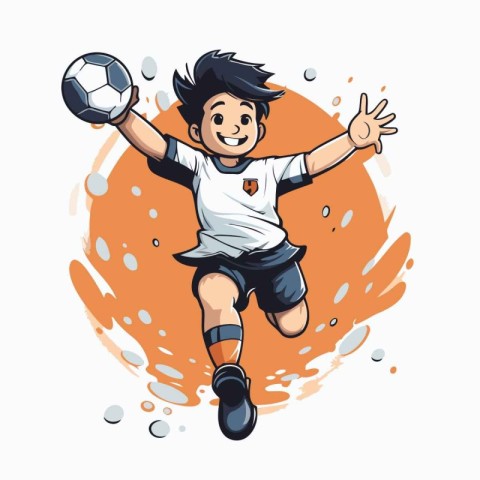 Soccer player with ball. Vector illustration in cartoon style on