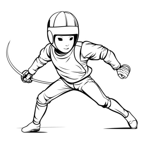 Fencing sport player with sword and helmet. Vector illustration