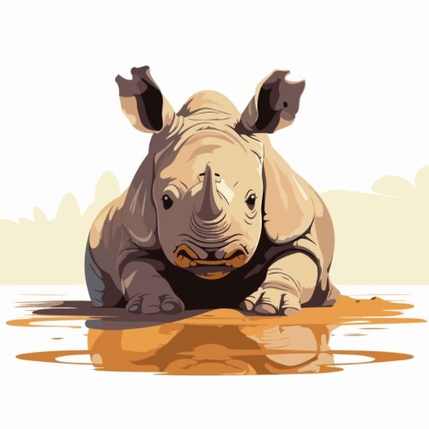 Rhinoceros in the water. Vector illustration for your design