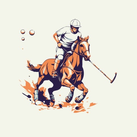 Horse polo player with ball and jockey. vector illustration