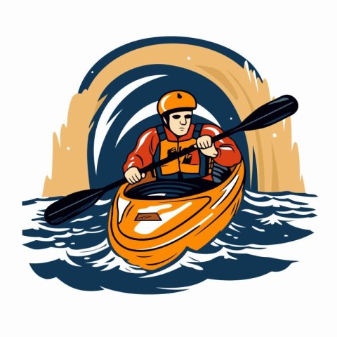 Kayak paddler. Vector illustration of a man paddling in a kayak.