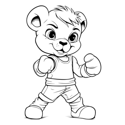 Vector illustration of a teddy bear in boxing gloves. Coloring b