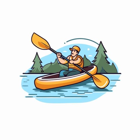 Kayaking. canoeing. canoeing. Vector illustration in cartoon sty