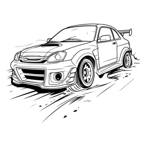 Sketch of a car on the road. Vector illustration.