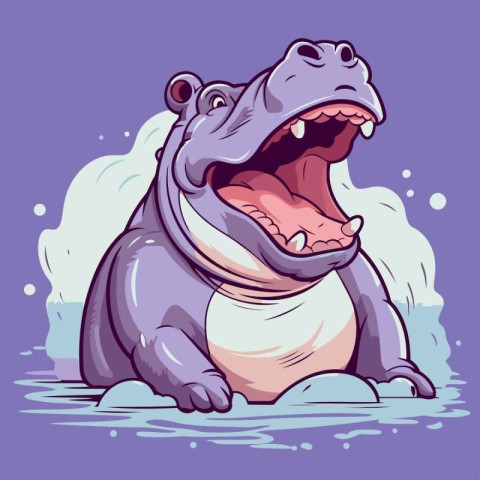 Hippopotamus in the water. Cartoon style vector illustration.