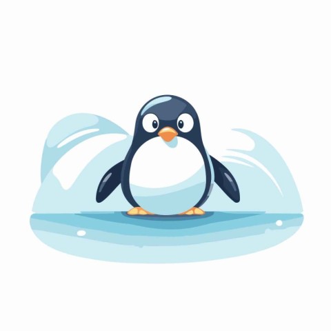 Cute cartoon penguin swimming on ice floe. Vector illustration