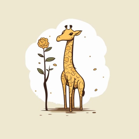 Giraffe and rose. Hand drawn vector illustration in cartoon styl