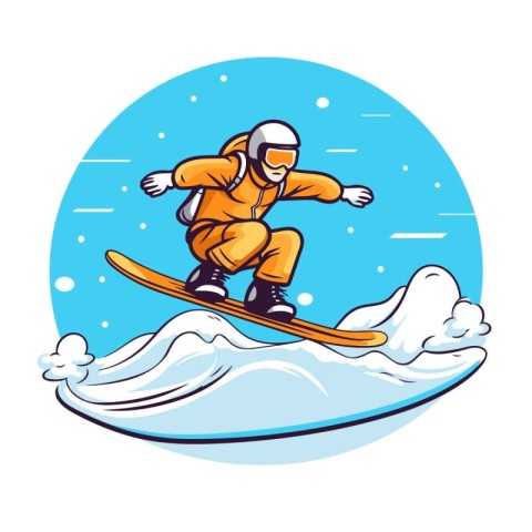 Snowboarder jumping on a wave. Vector illustration in cartoon st