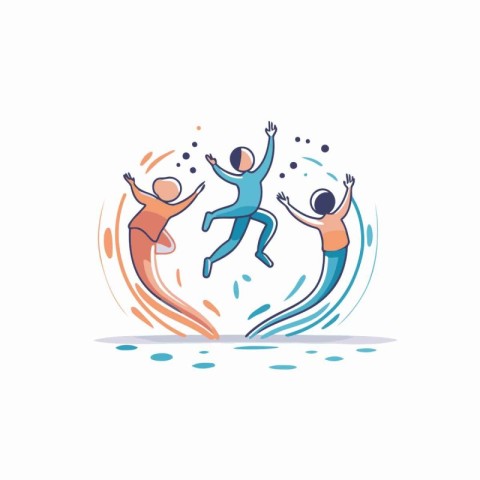 People jumping into water. Flat style vector illustration on whi