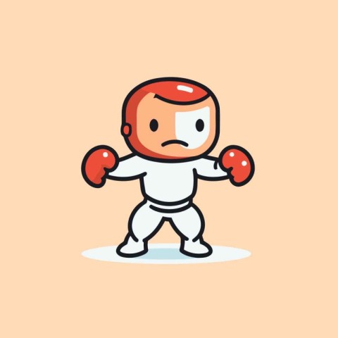 Cute Baby Boy Character with Boxing Gloves. Vector Illustration.