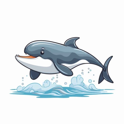 Cartoon killer whale jumping out of the water. Vector illustrati