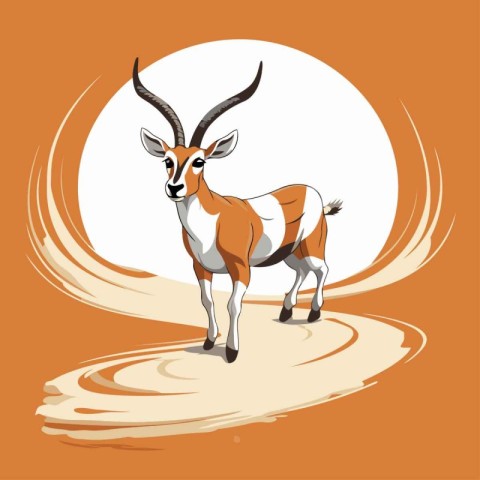 African antelope standing on the sand in the desert. Vector illu