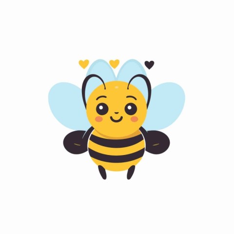 Cute cartoon bee isolated on white background. Vector illustrati