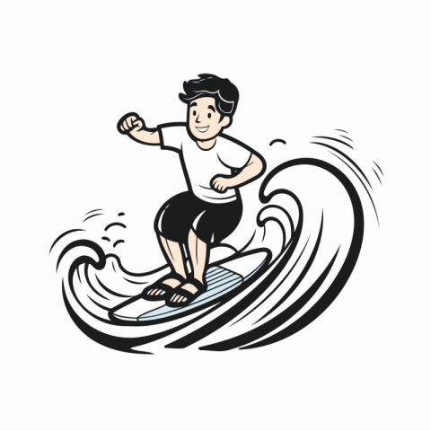 Surfer icon. Vector illustration of a surfer riding a wave