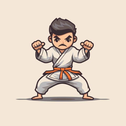 Taekwondo fighter cartoon mascot. Martial arts vector illustrati