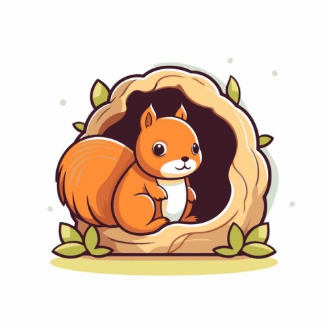 Cute squirrel in a hole. Vector illustration on white background