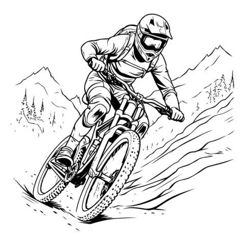 Mountain bike rider on the road. Vector illustration ready for v