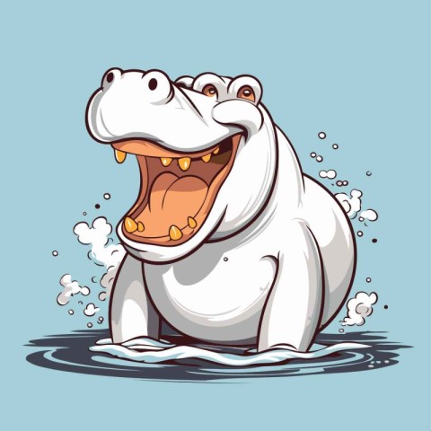 Illustration of a happy hippopotamus jumping out of the water