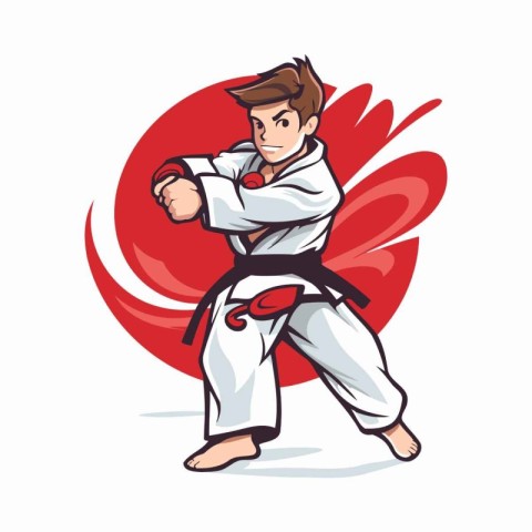 Taekwondo fighter in kimono. Vector illustration.