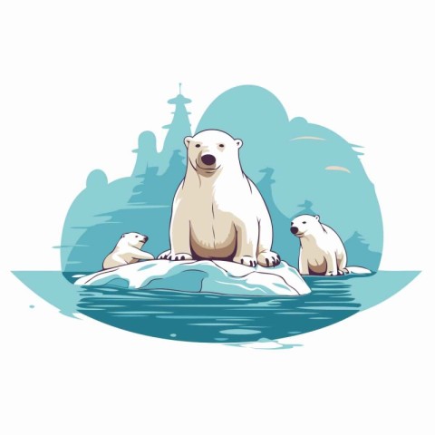 Polar bear on the rocks. Vector illustration of a cartoon charac