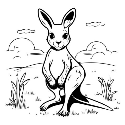 Kangaroo sitting on the grass. Vector illustration in cartoon st