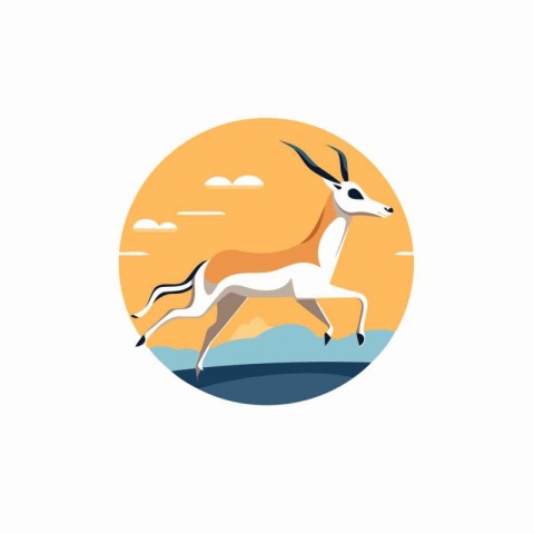 Vector illustration of antelope in flat design style on white ba