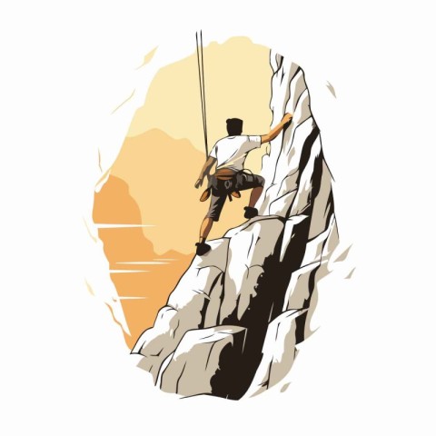 Vector illustration of a man climbing on a cliff. Climbing conce