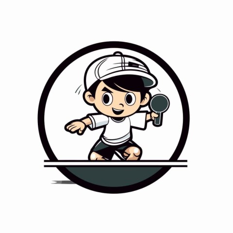 Cute Little Boy Playing Ping Pong Cartoon Mascot Illustration