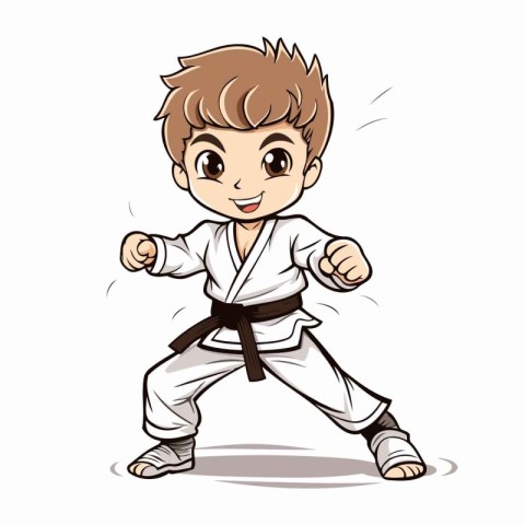 Cartoon karate boy. Vector illustration isolated on white backgr