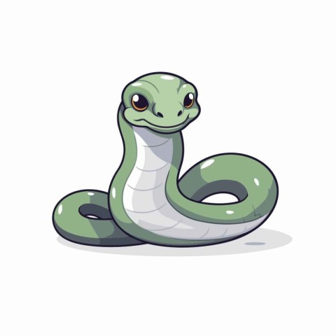 Cute green snake isolated on white background. Vector flat carto