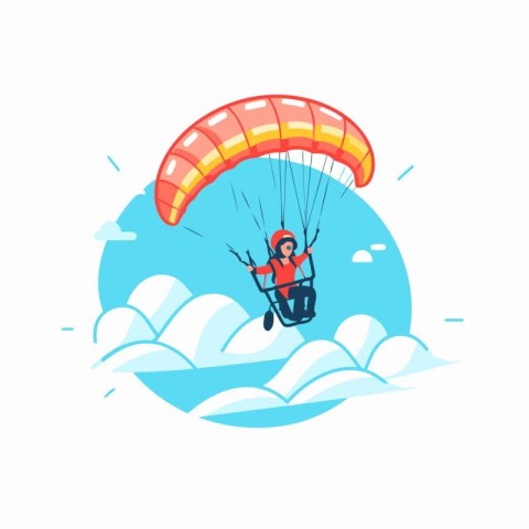 Paraglider flying in the sky. Paraglider in the blue sky. Vector