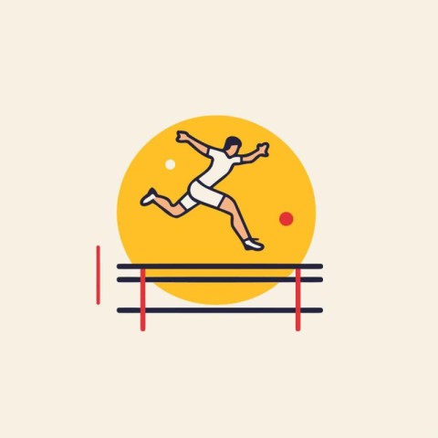 Vector illustration in flat linear style. Jumping over obstacles