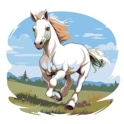 Horse running in the meadow. Vector illustration for your design