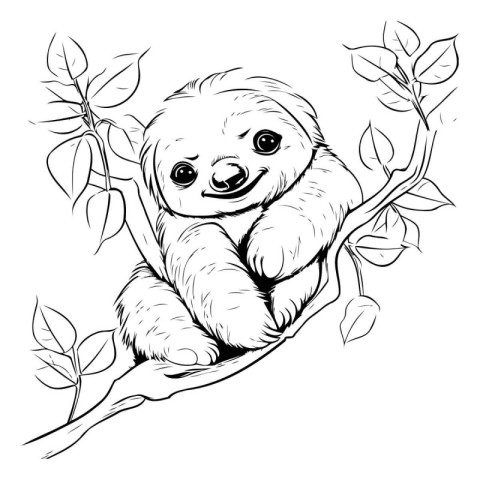 Cute cartoon sloth on the tree branch. Vector illustration.