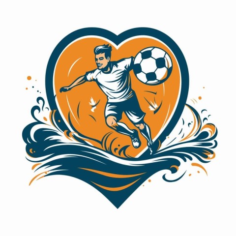 Soccer player with ball in the form of heart. vector illustratio