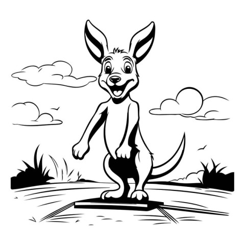 Kangaroo - black and white vector illustration for coloring book