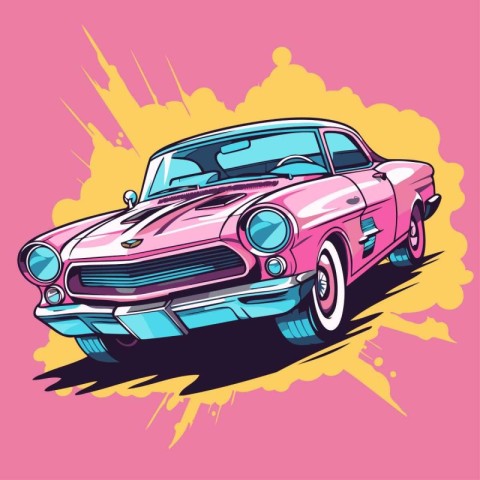 Retro car. Vector illustration for your design on grunge backgro