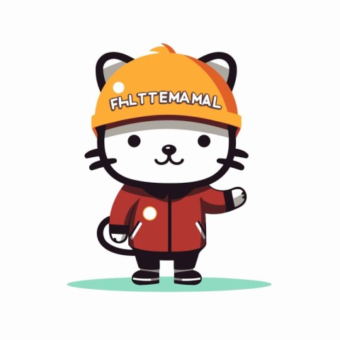 Cute cat firefighter in uniform. Vector illustration in flat sty