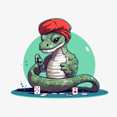 Cute crocodile playing cards. Vector illustration in cartoon sty