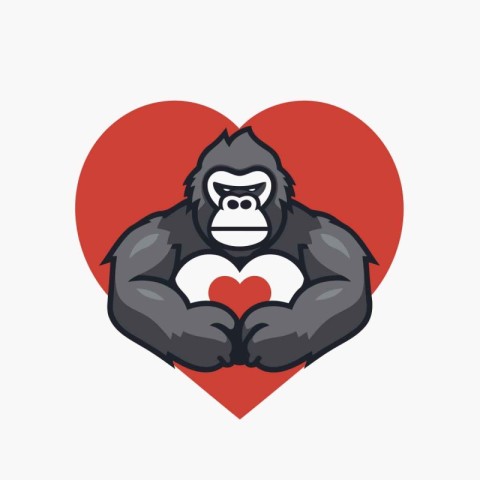 Gorilla with a heart in his hands. Vector illustration.