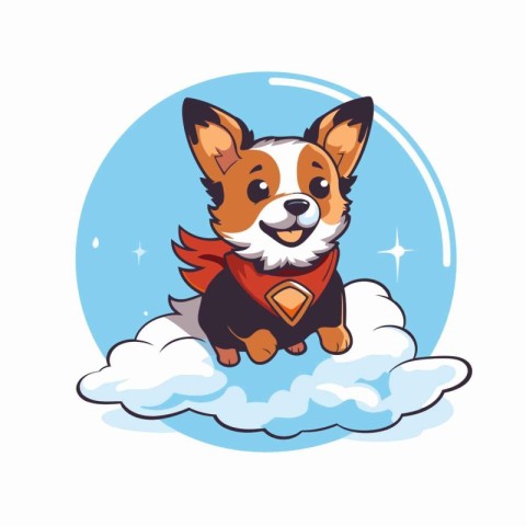 Cute cartoon chihuahua dog on cloud. Vector illustration.