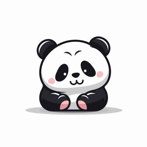 Cute panda bear sitting on the ground. Vector illustration.