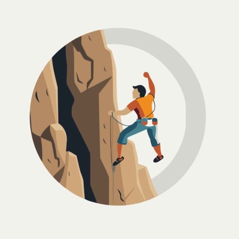 Climbing vector illustration in flat design style. Rock climber